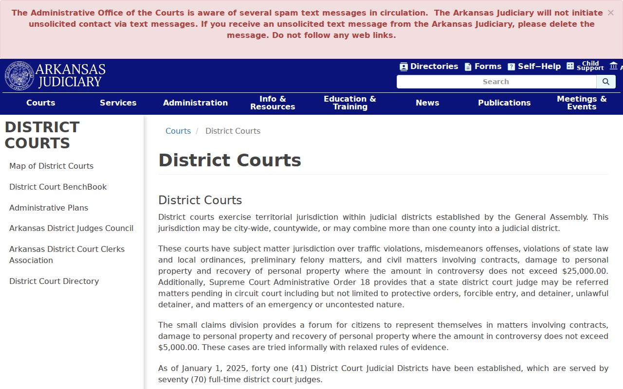 Arkansas District Court jurisdiction for Hot Spring County court dockets