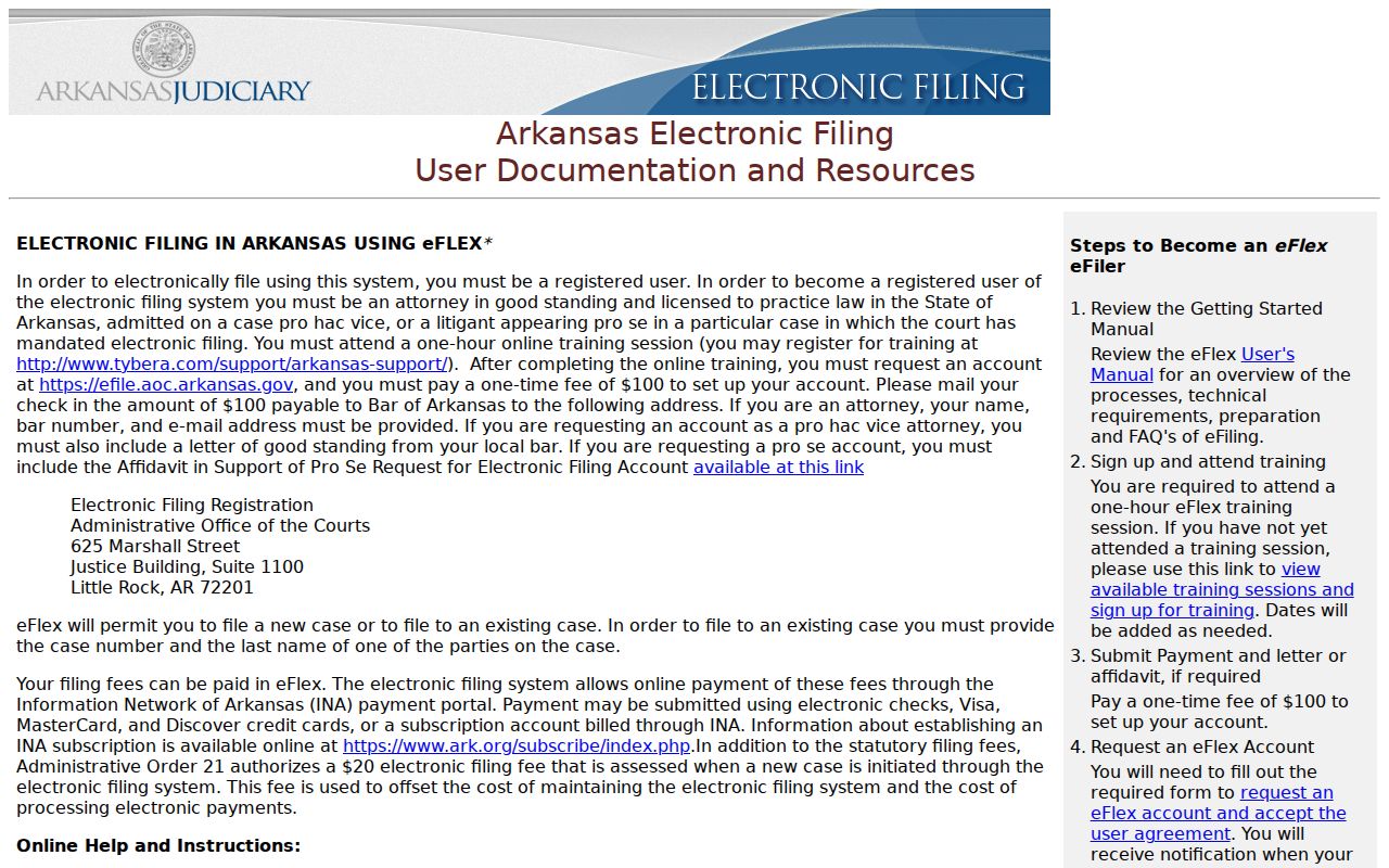 Hot Spring County civil court docket eFlex resource screen
