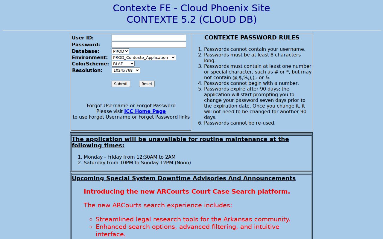 Hot Spring County court calendar system maintenance information
