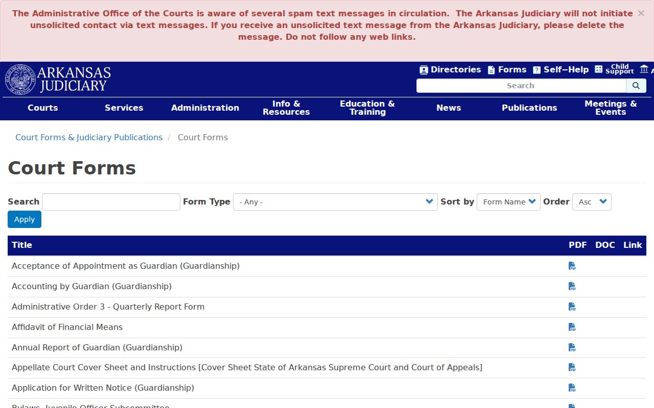 Hot Spring County criminal court docket forms from the Arkansas Judiciary