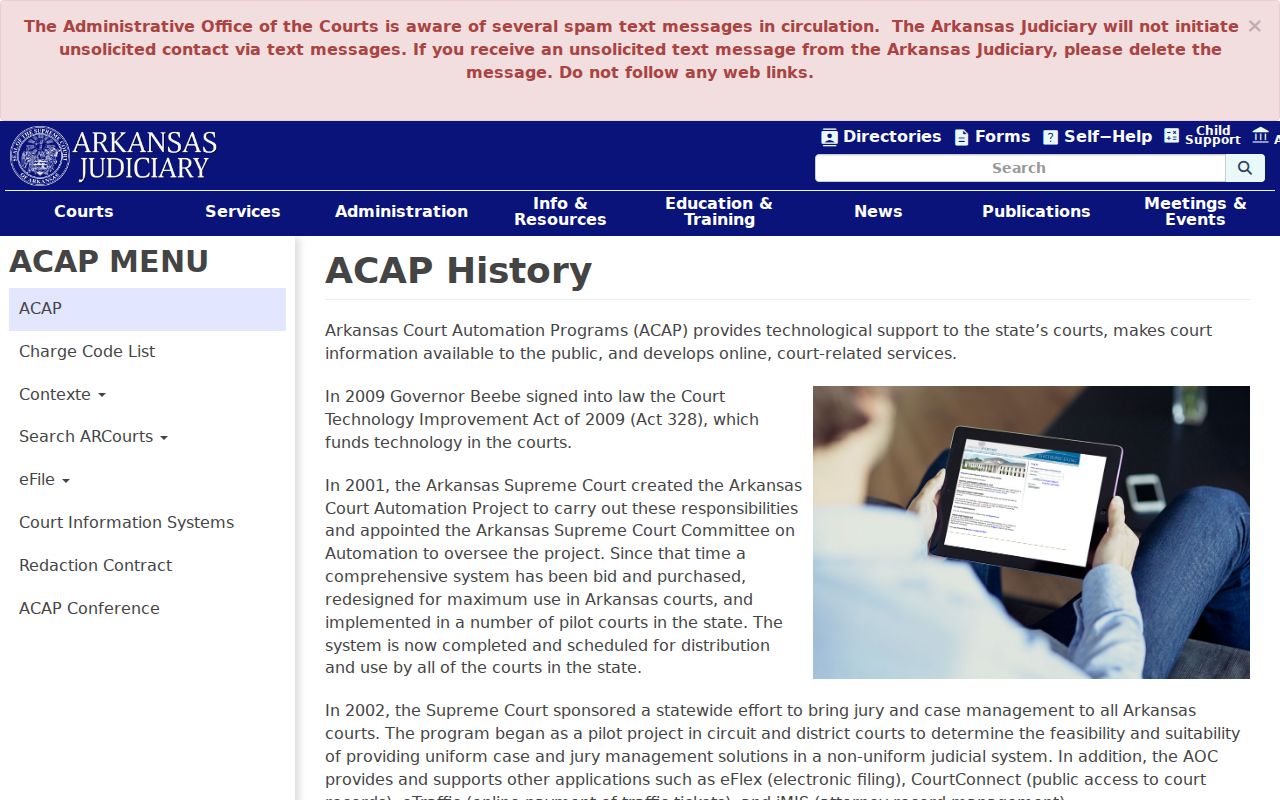 Donaldson court docket access and Arkansas court automation history