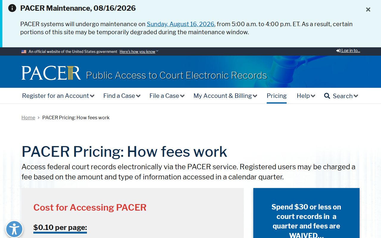 Friendship court docket distinction from the federal PACER fee source