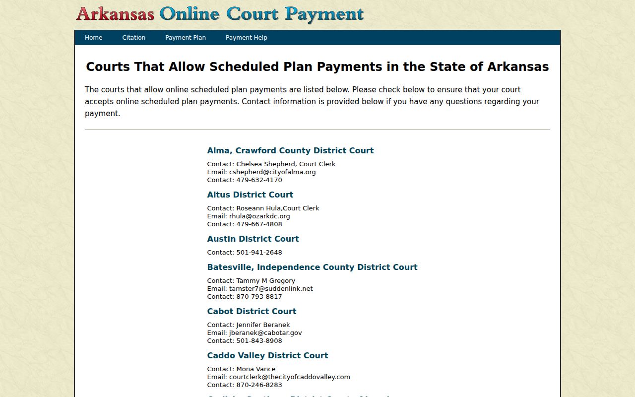 Hot Spring County traffic court records scheduled payment plan list